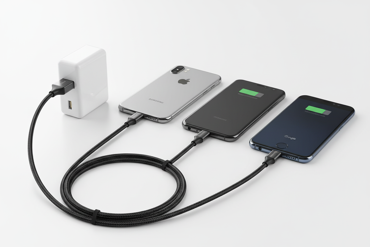 3-in-1 charging cable with three phones charging