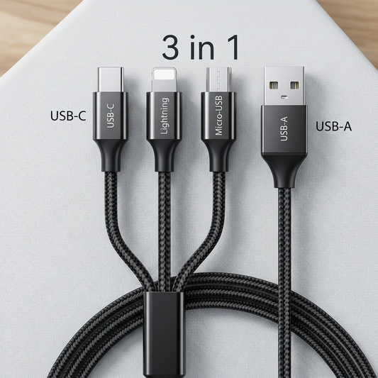 Close-up of 3-in-1 cable connectors